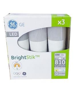 GE LED Bright Stik Pin Bulb B22 10W x3