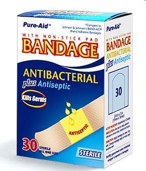 Pure Aid Bandage Anti-Bacterial 30 Strips