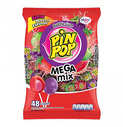 Pin Pop Lollipop With Bubble Gum Assorted 1056 g x48