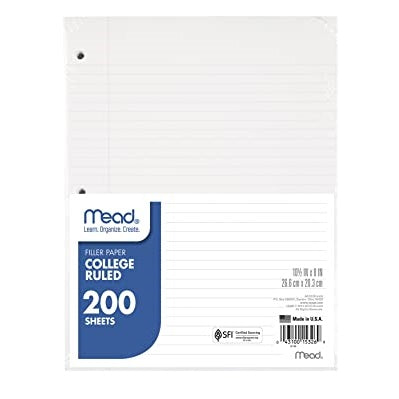 Mead Filler Paper College Ruled - 200 Sheets