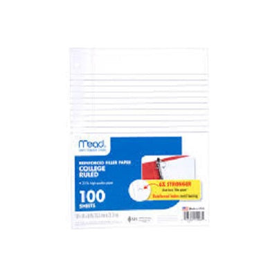 Mead Filler Paper Reinforced College Ruled - 100 Sheets