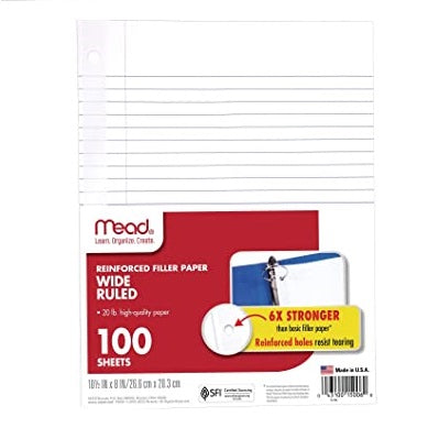 Mead Filler Paper Reinforced Wide Ruled - 100 Sheets