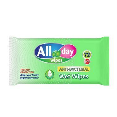 All Day Anti-Bacterial Wet Wipes x72