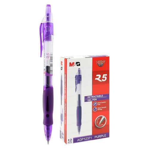 M & G Retractable Gel Pen Purple 0.7 mm Comfort Rubber Grip x12