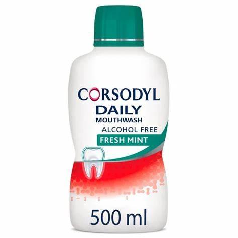 Corsodyl Mouthwash Fresh Mint Alcohol-Free Daily 500 ml