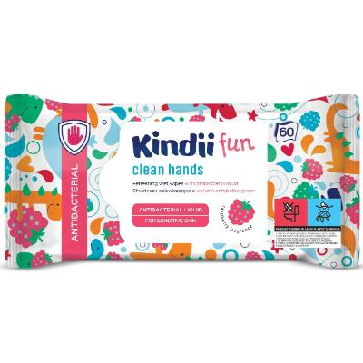 Kindii Fun Clean Hands Refreshing Anti-Bacterial Wet Wipes x60
