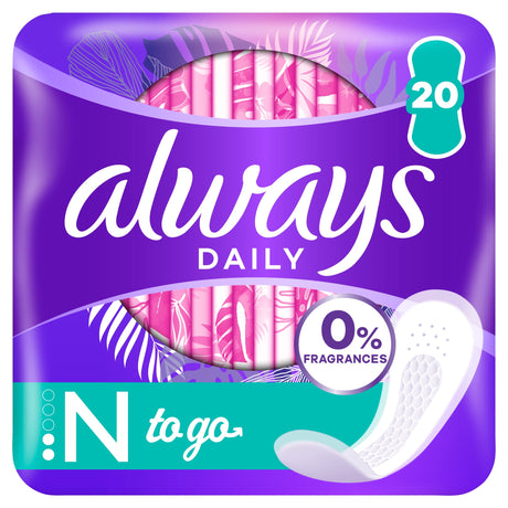 Always Dailies Singles To Go Panty Liners 20 Pack