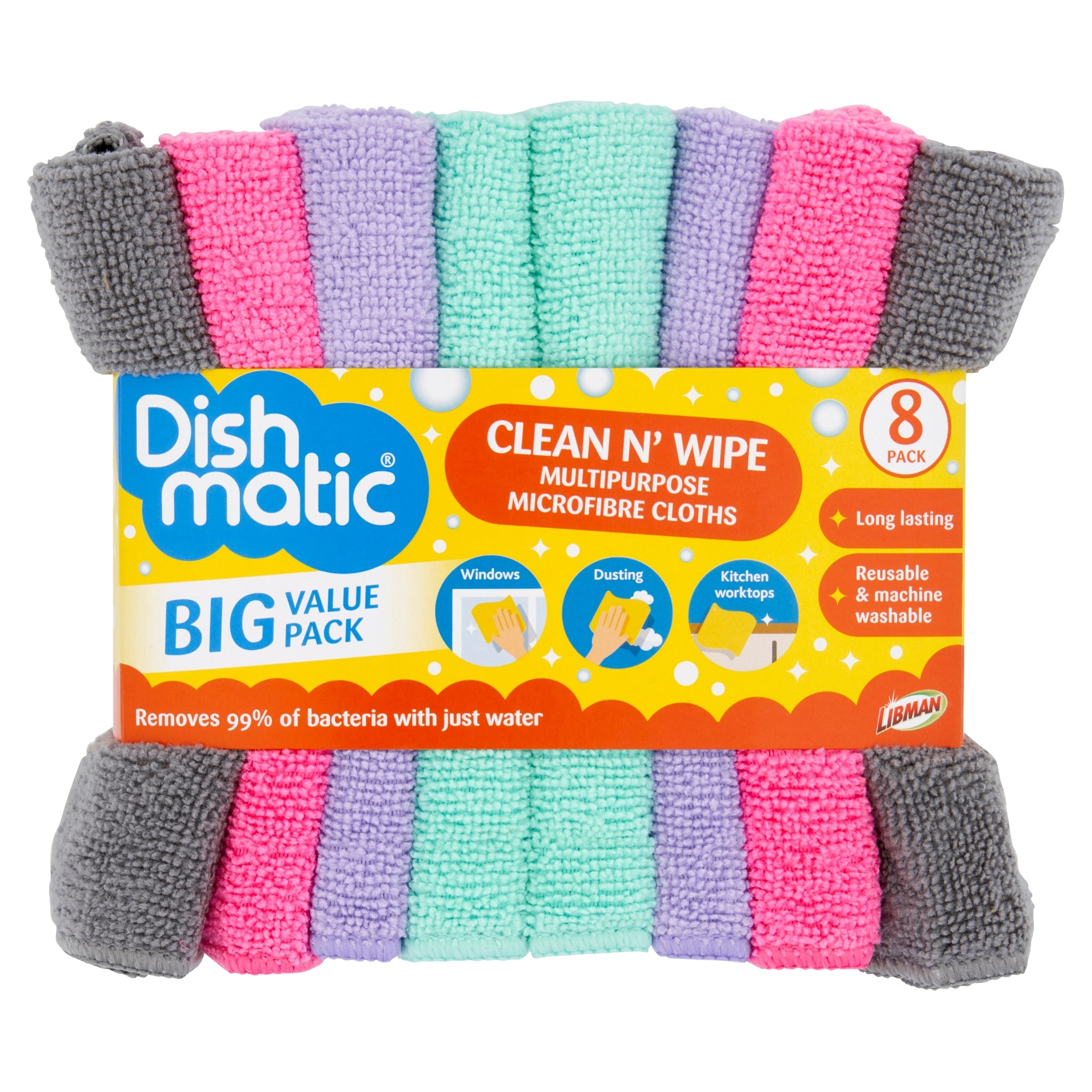 Dishmatic Clean N Wipe Microfibre Cloths 8 Pack