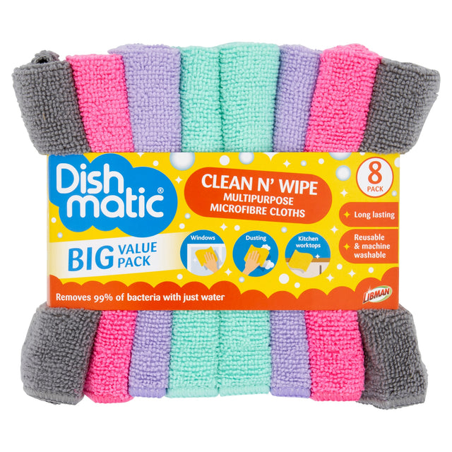 Dishmatic Clean N Wipe Microfibre Cloths 8 Pack
