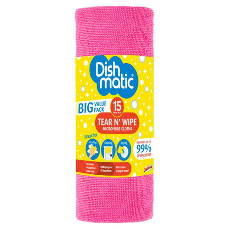 Dishmatic Tear & Wipe Microfibre Cloths 15 Pack