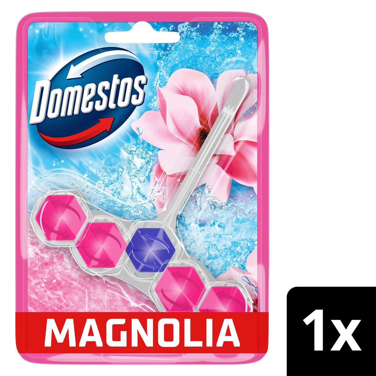 Domestos Power 5 Toilet Rim Block Freshener Pink Magnolia 50 g
