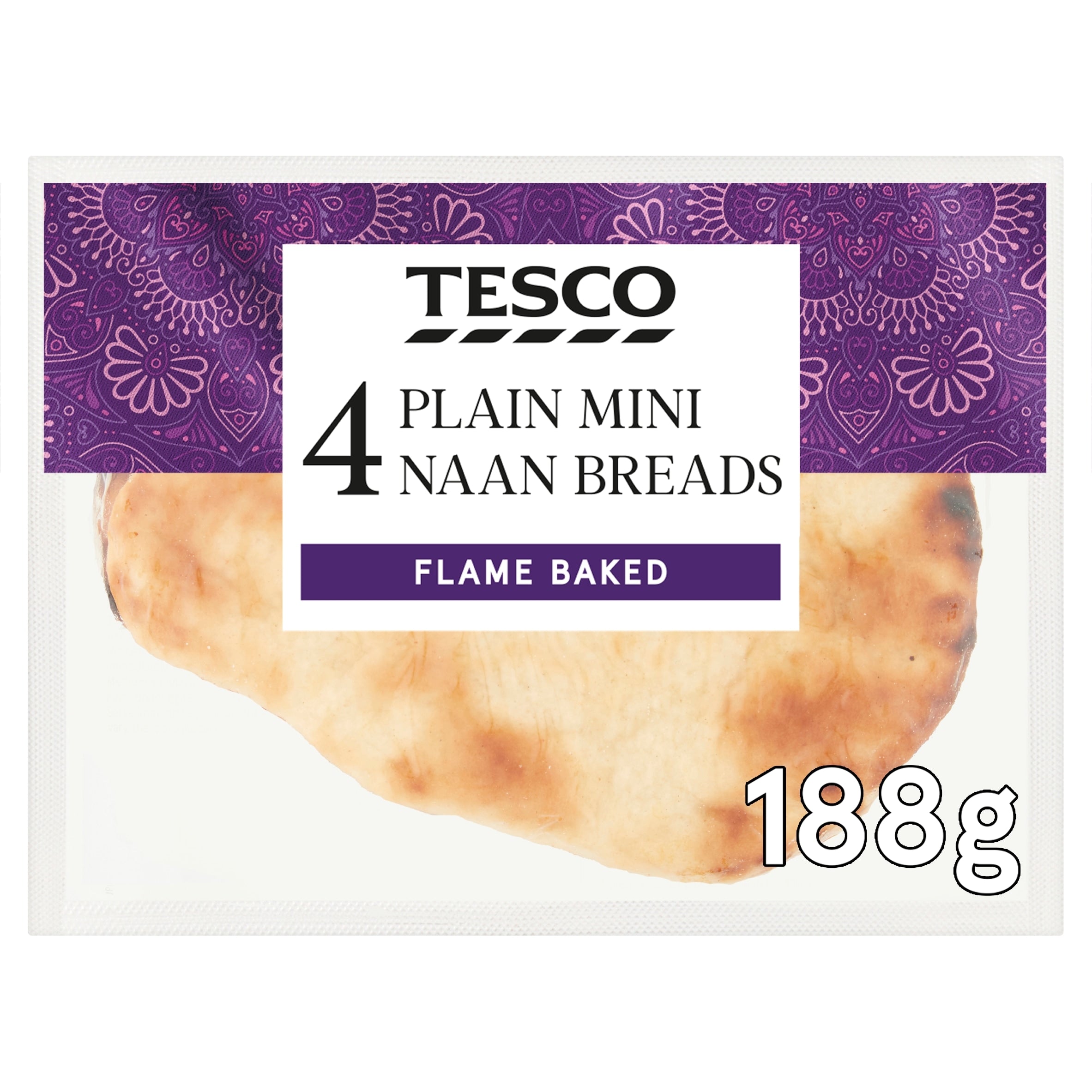Tesco Plain Mini Naan Breads 4 Pack 188 g