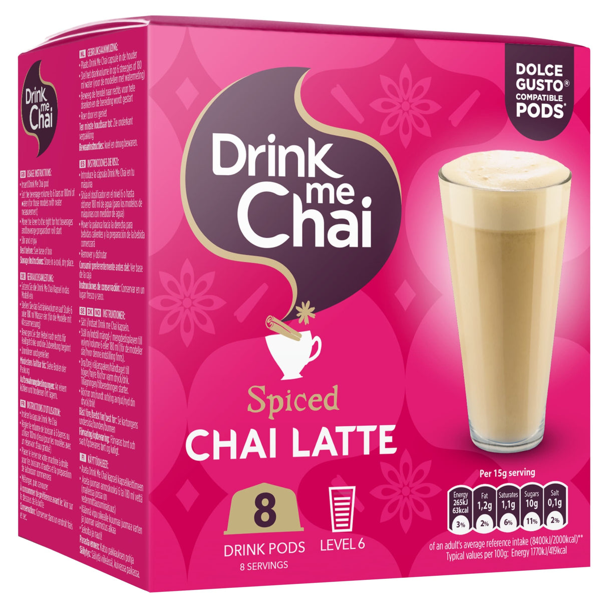 Drink Me Chai Spiced Chai Latte Drink Pods 8 Pack 15 g