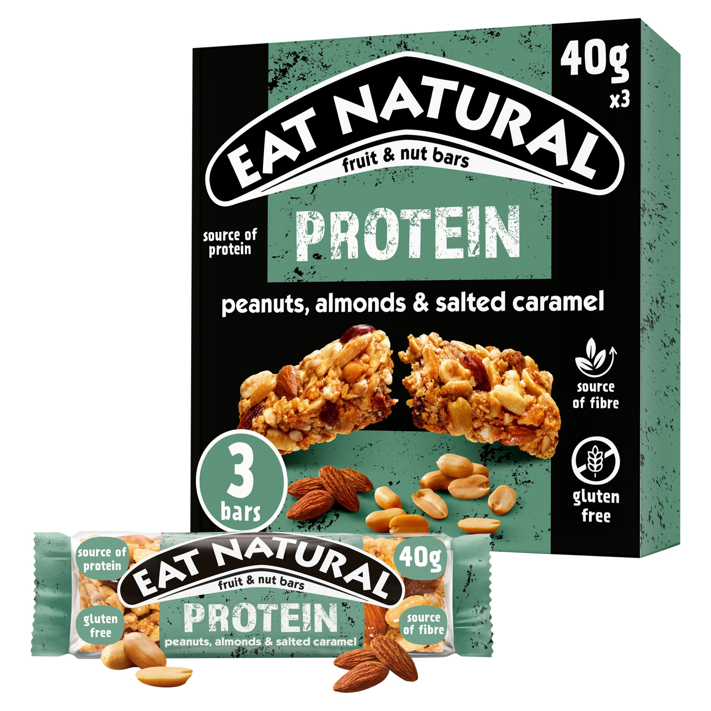 Eat Natural Fruit & Nut Protein Bars With Peanuts Almonds & Salted Caramel 3 x 40 g