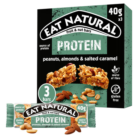 Eat Natural Fruit & Nut Protein Bars With Peanuts Almonds & Salted Caramel 3 x 40 g