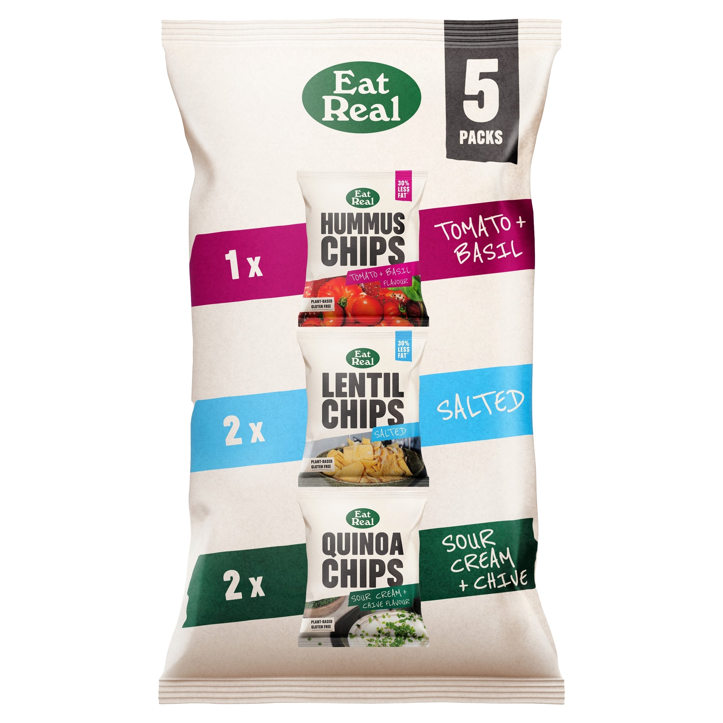 Eat Real Hummus Chips Tomato & Basil Salt Sour Cream & Chive 98 g