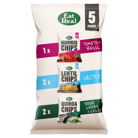 Eat Real Hummus Chips Tomato & Basil Salt Sour Cream & Chive 98 g