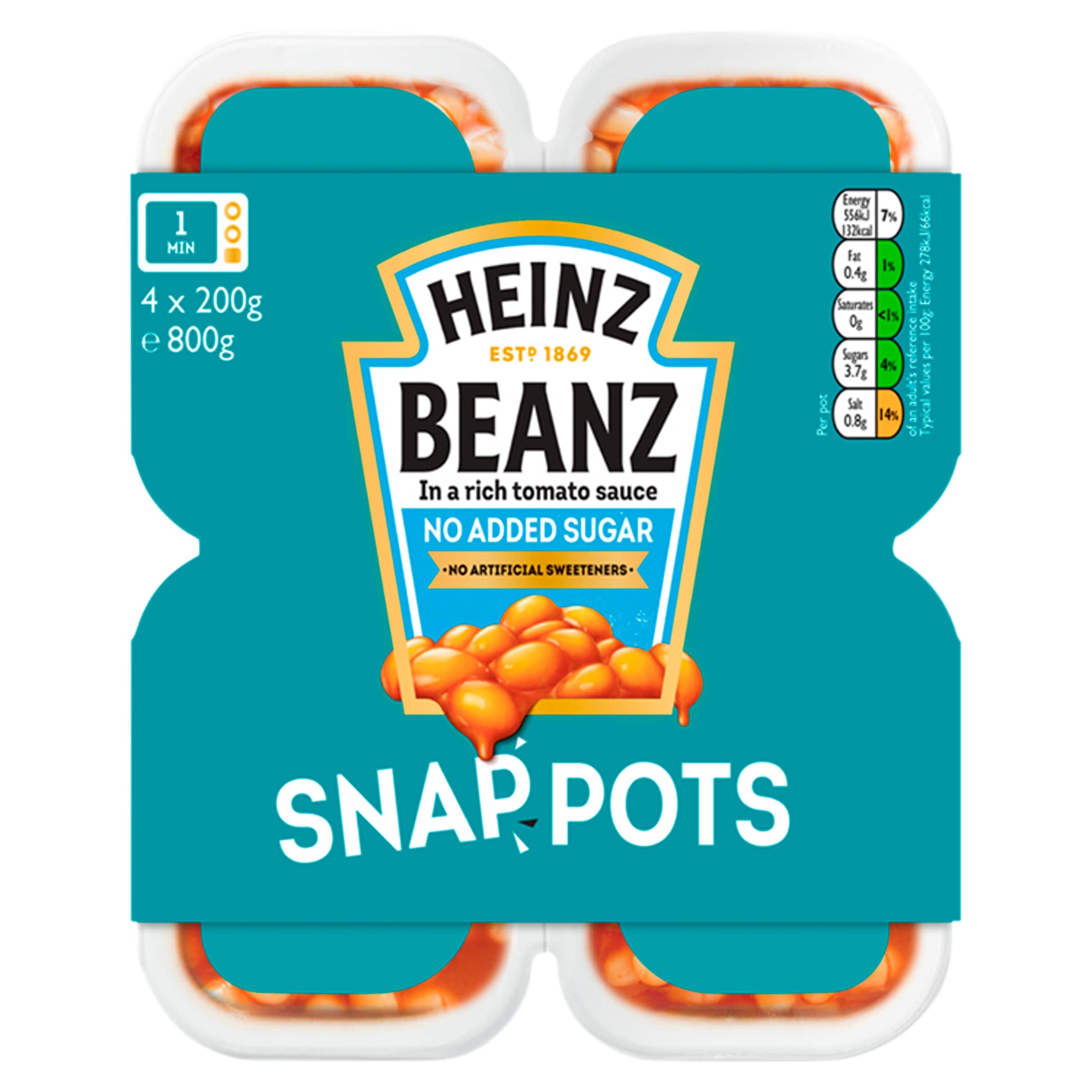 Heinz No Added Sugar Beanz Snap Pots 4 x 200 g