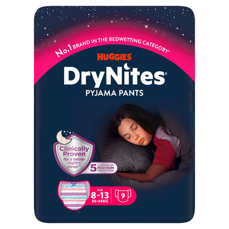 Huggies Dry Nites Bedwetting Pyjama Nappy Pants Girl 8-13 Years x 9