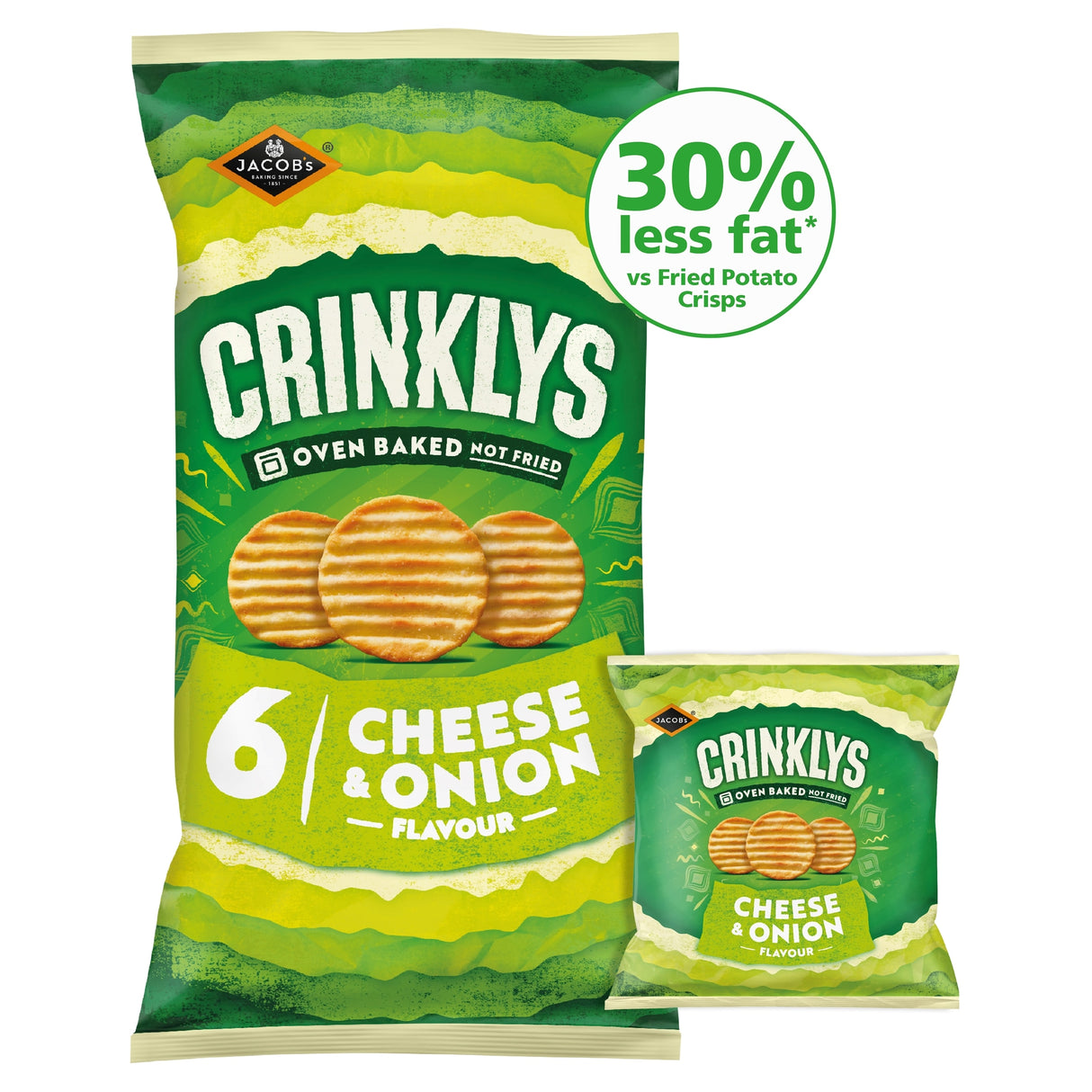 Jacob's Crinklys Cheese & Onion 30% Less Fat Multi-Pack Snacks 6 x 23 g