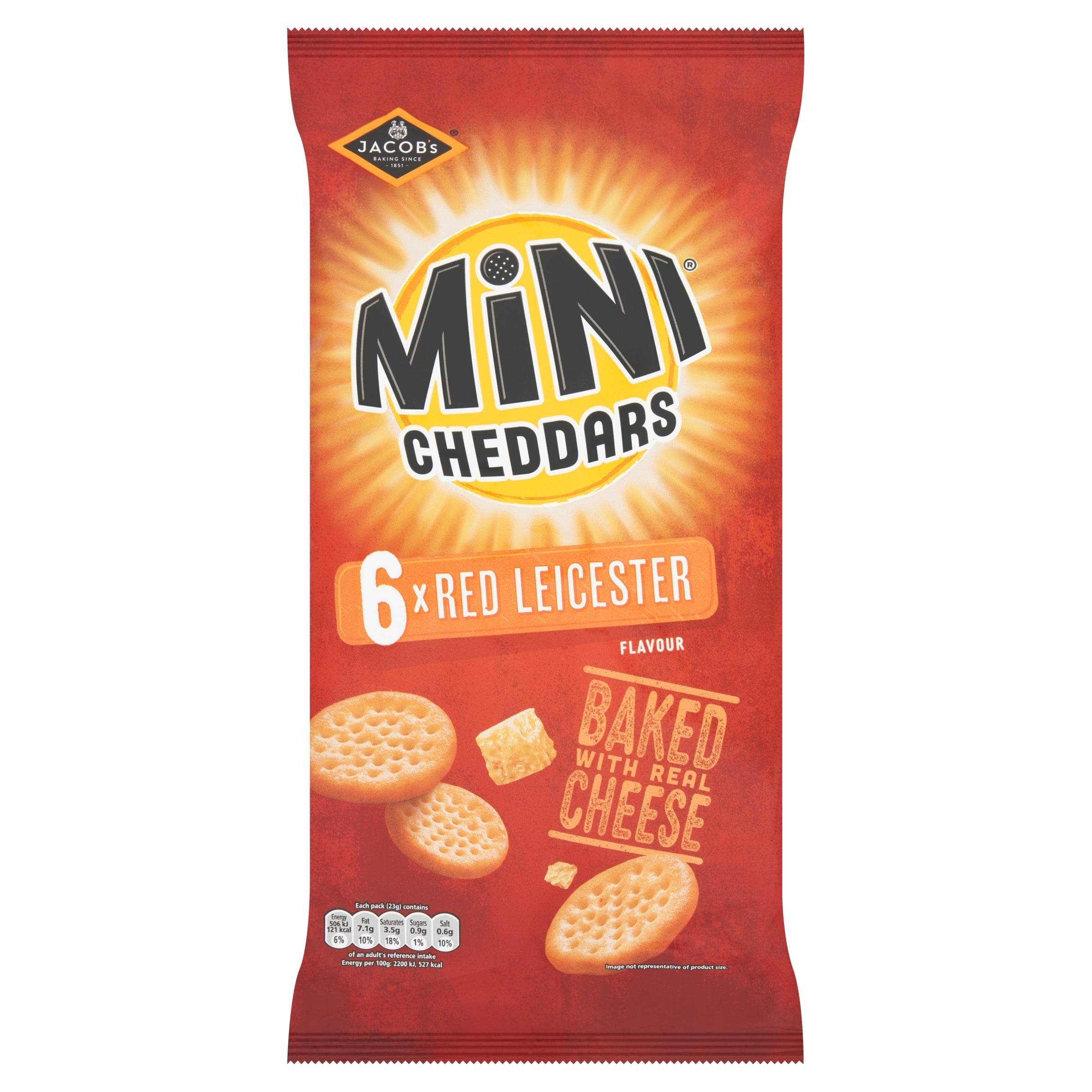 Jacob's Mini Cheddars Multi-Pack Snacks Red Leicester 6 x 23 g