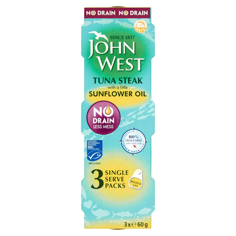 John West Limited No Drain Tuna Steaks In Oil 3 x 60 g