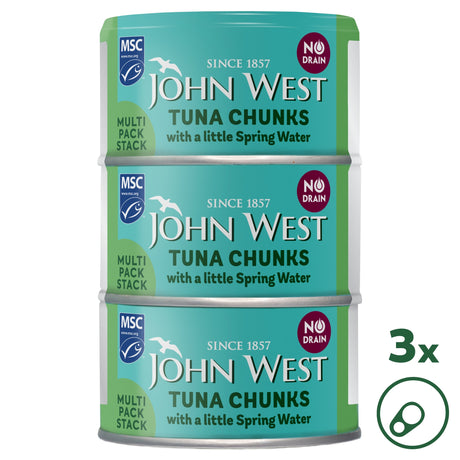 John West No Drain Tuna Chunks With A Little Spring Water Msc 3 x 100 g