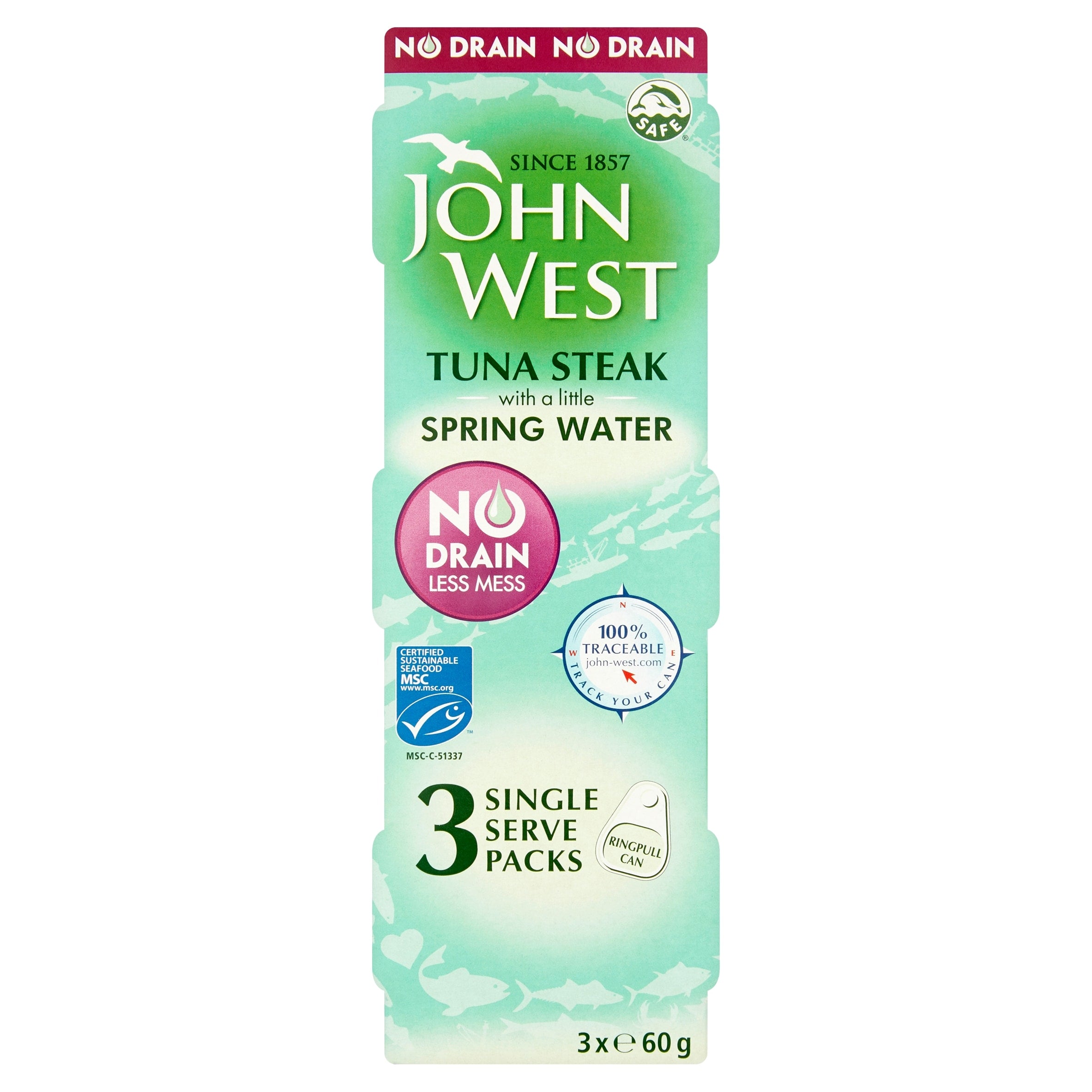 John West No Drain Tuna Steak In Spring Water 3 x 60 g