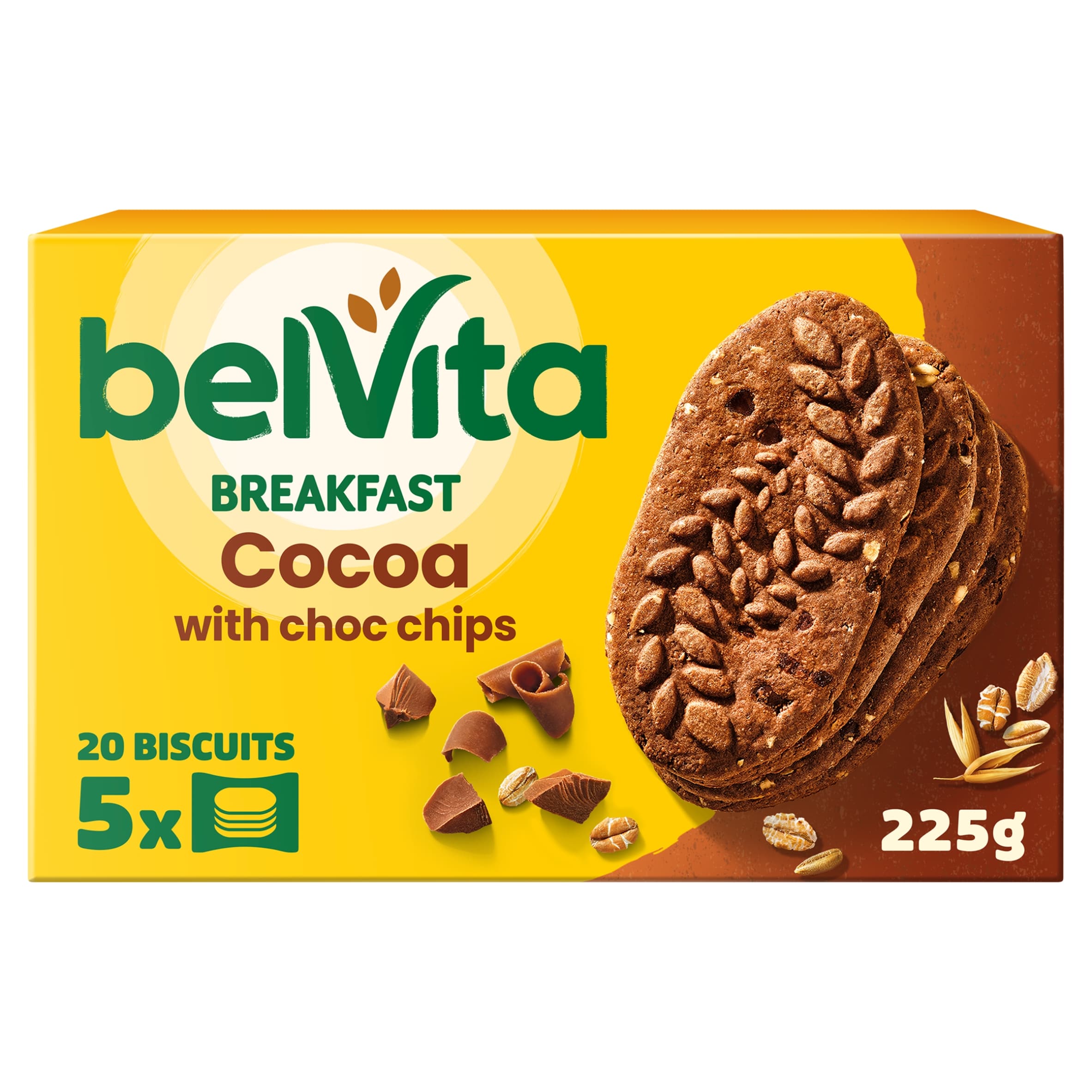 Belvita Breakfast Cocoa Chocolate Chip Cereal Biscuit Snack Bars Pack 5 x 45 g