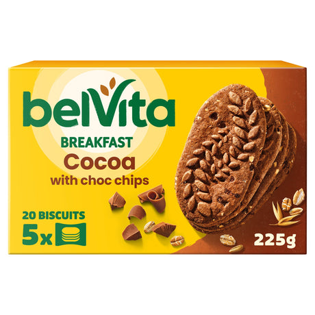 Belvita Breakfast Cocoa Chocolate Chip Cereal Biscuit Snack Bars Pack 5 x 45 g