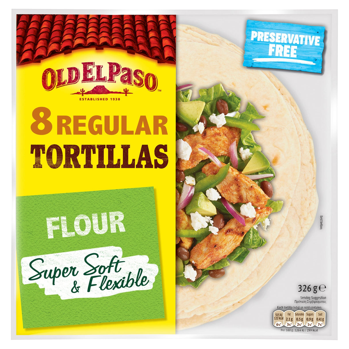 Old El Paso Regular Super Soft Flour Tortillas Wraps 8 Pack 326 g