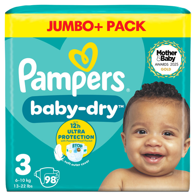 Pampers Baby Dry Size 3 Nappies Jumbo+ 98 Pack