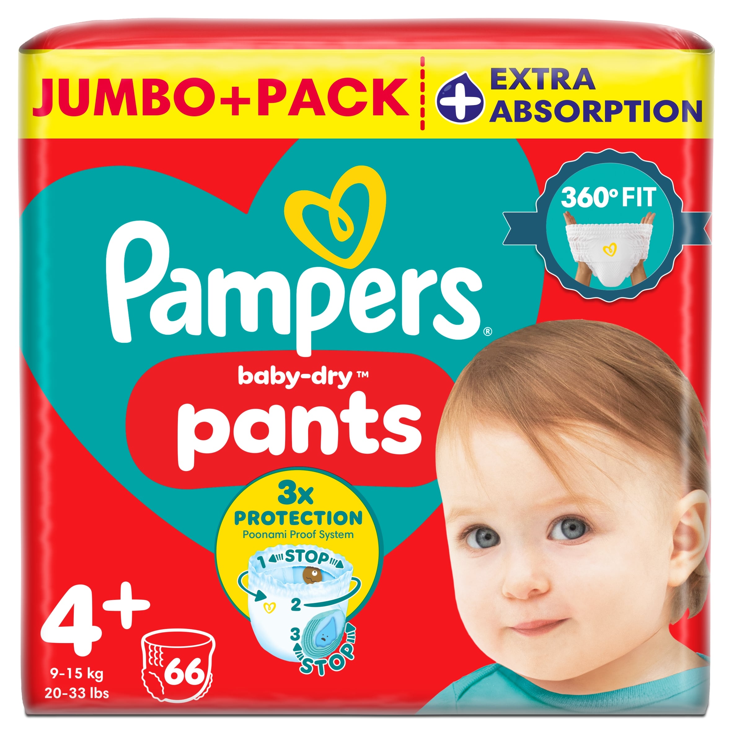 Pampers Baby-Dry Nappy Pants Size 4+ Jumbo+ Pack 66 Pack