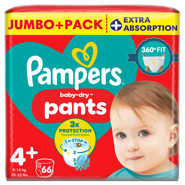 Pampers Baby-Dry Nappy Pants Size 4+ Jumbo+ Pack 66 Pack