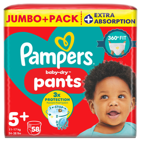 Pampers Baby-Dry Nappy Pants Size 5+ Jumbo+ Pack 58 Pack