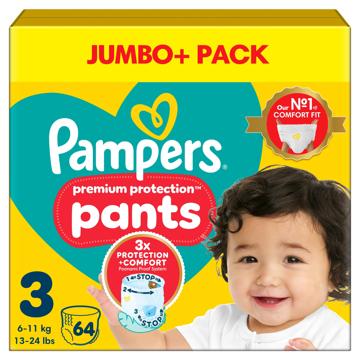 Pampers New Baby Nappy Pants Size 3 Jumbo Pack 64 Nappies