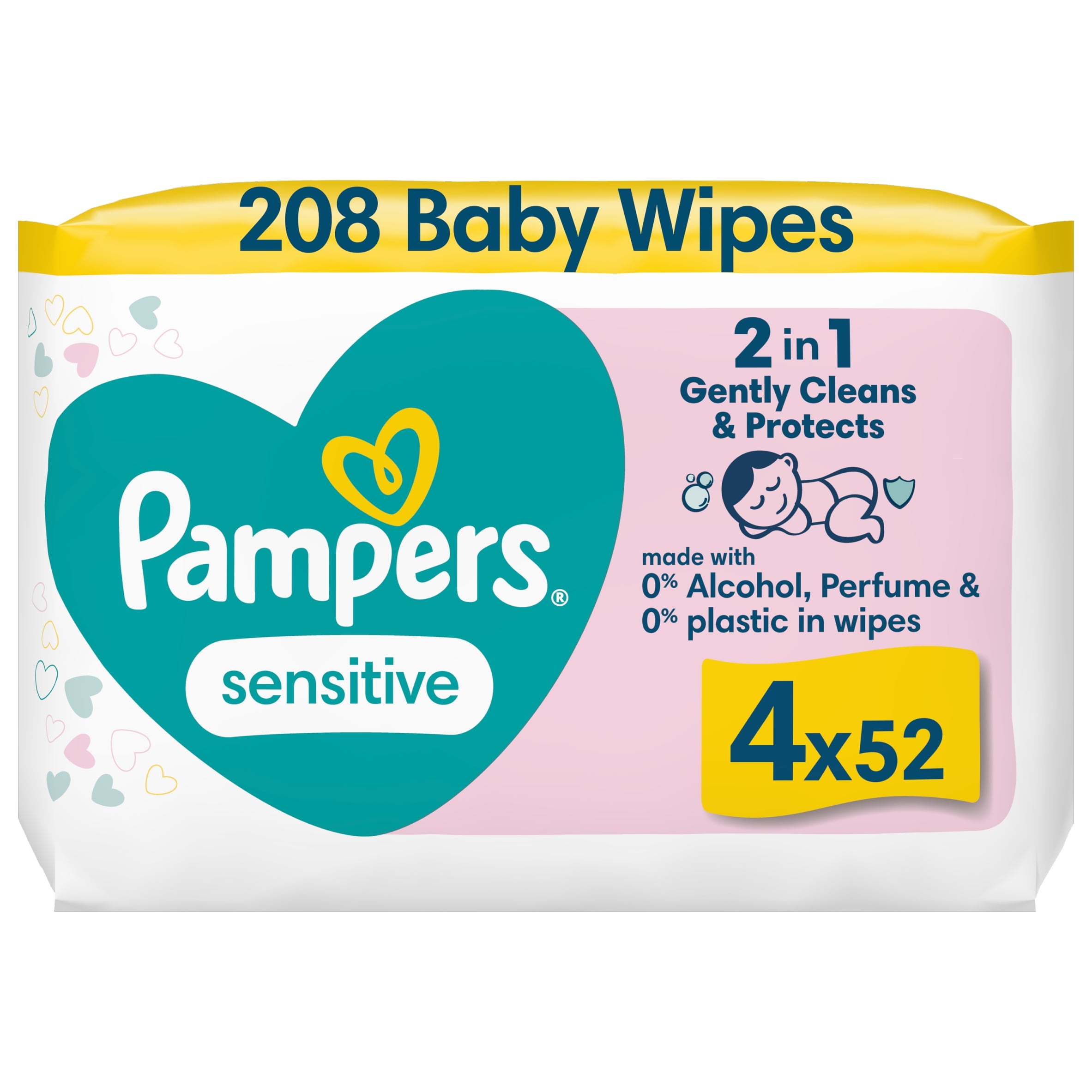 Pampers Sensitive Baby Wipes 0% Plastic 4 x 52 Wipes