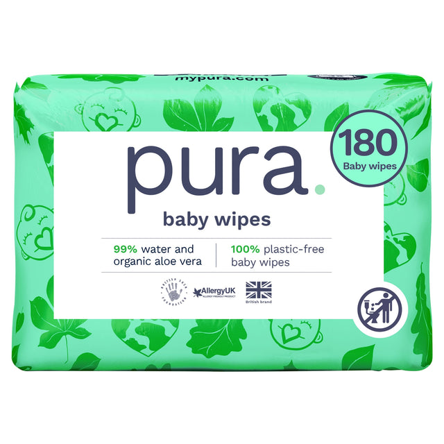 Pura Plastic Free Baby Wipes 3 x 60 Pack