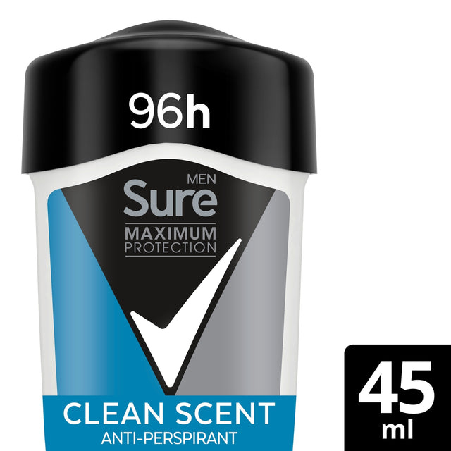 Sure Men Clean Scent 96 Hour Maximum Protection Anti-Perspirant Deodorant Cream 45 ml