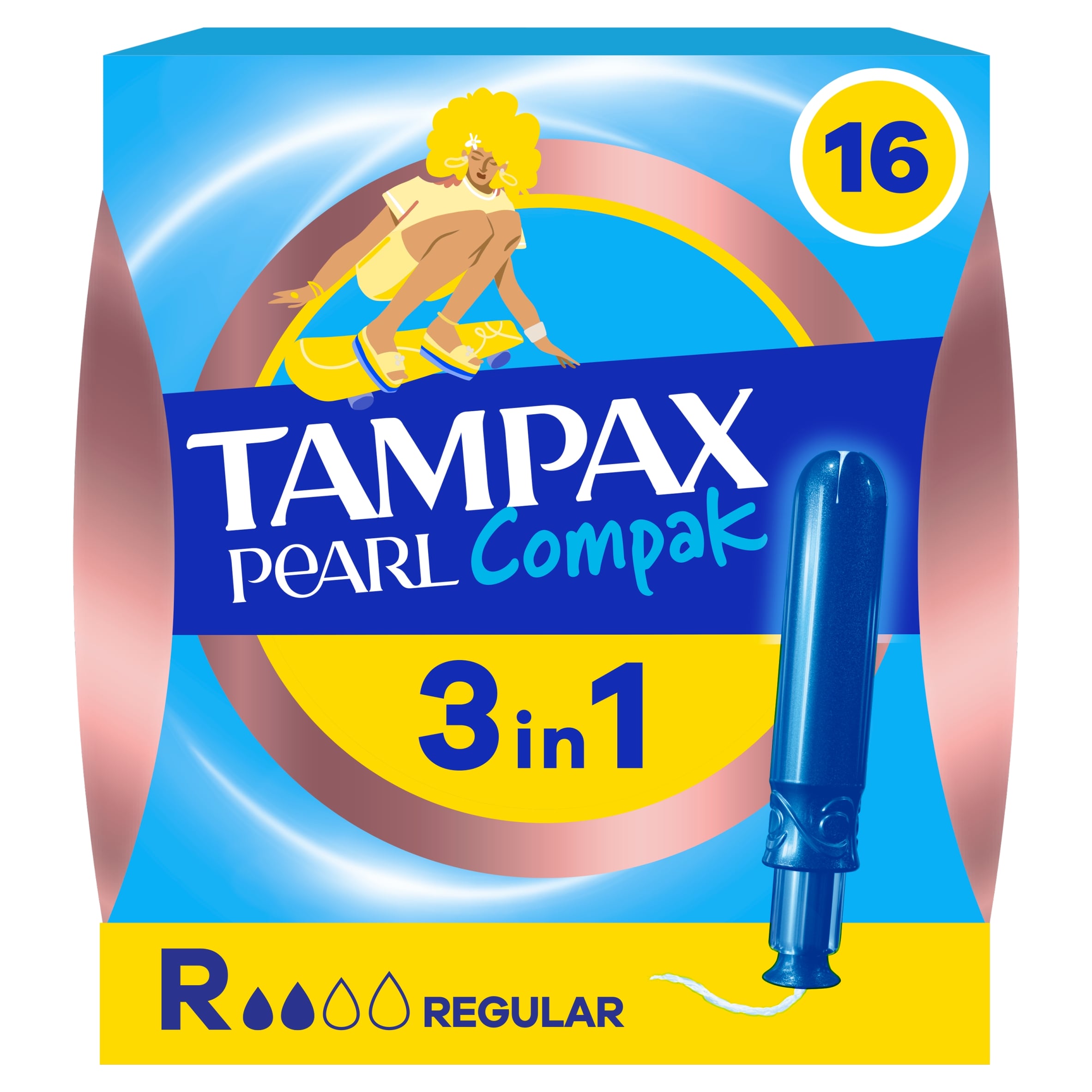 Tampax Pearl Compak Regular Tampons With Applicator 16 Pack