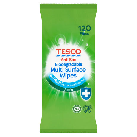 Tesco Anti-Bacterial Multi Surface 120 Wipes Apple