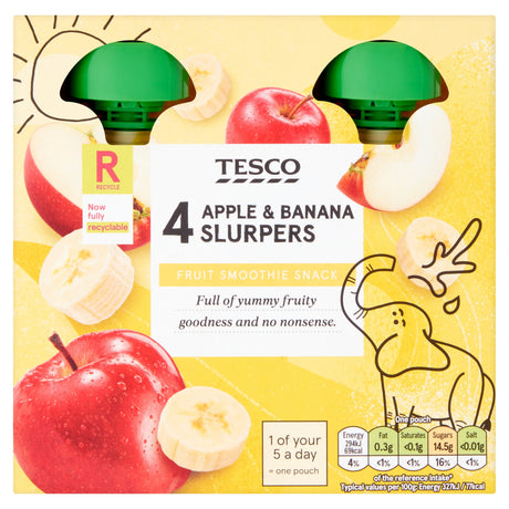 Tesco Apple & Banana Fruit Slurpers 4 x 90 g