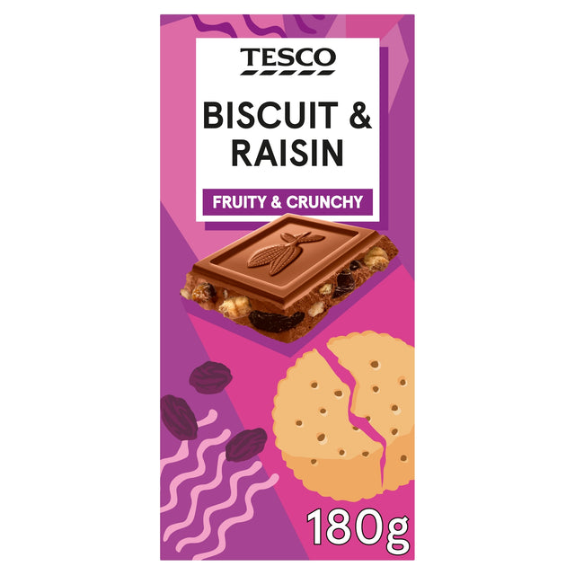 Tesco Biscuit & Raisin Loaded Milk Chocolate 180 g