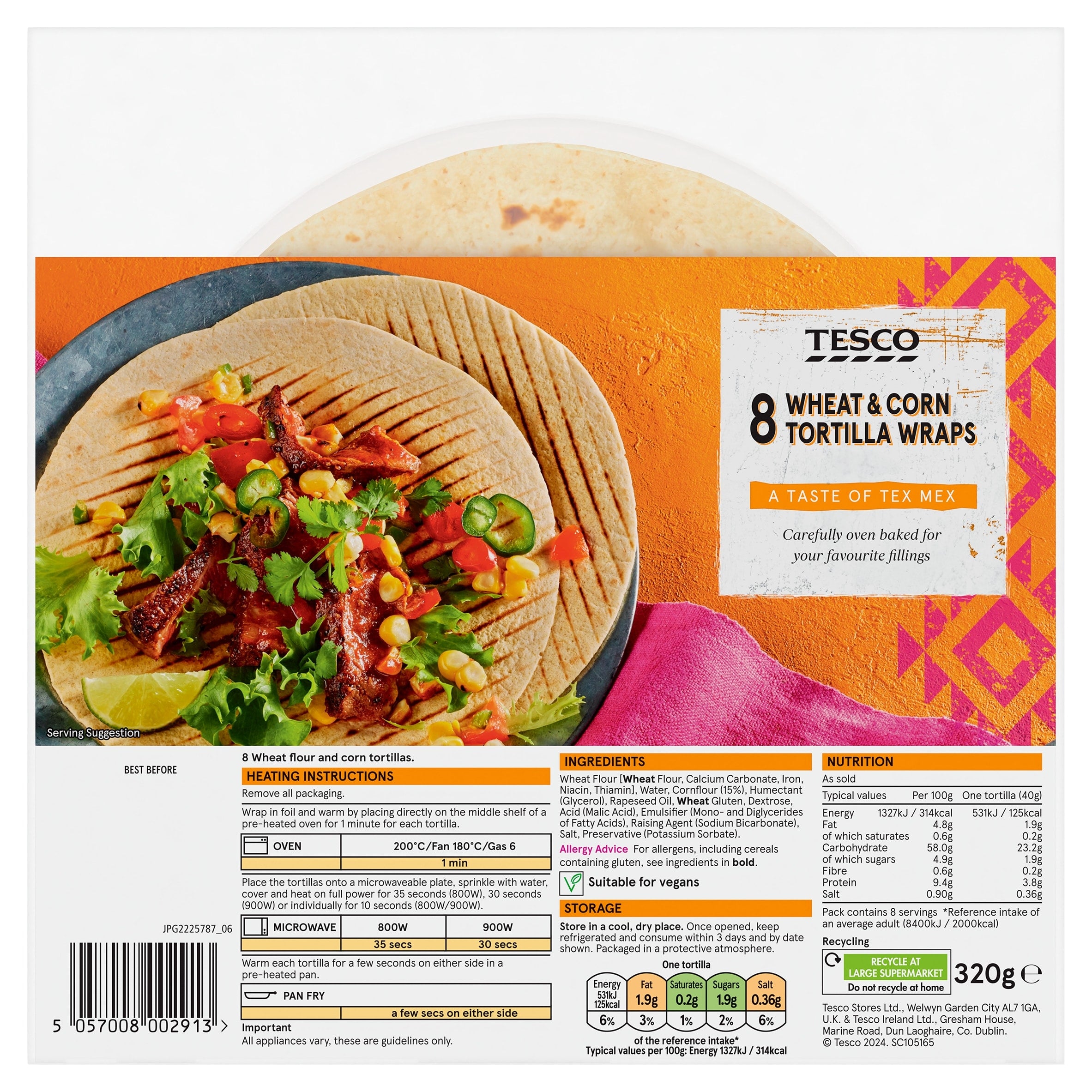 Tesco Corn Tortillas x8 320 g