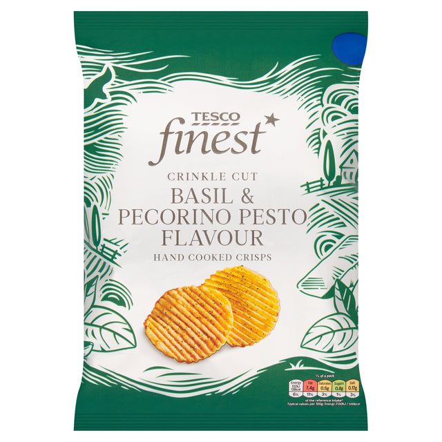 Tesco Finest Crinkle Cut Basil Pesto Flavour Hand Cooked Crisps 150 g
