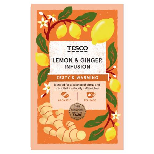 Tesco Lemon & Ginger 40 Tea Bags 80 g