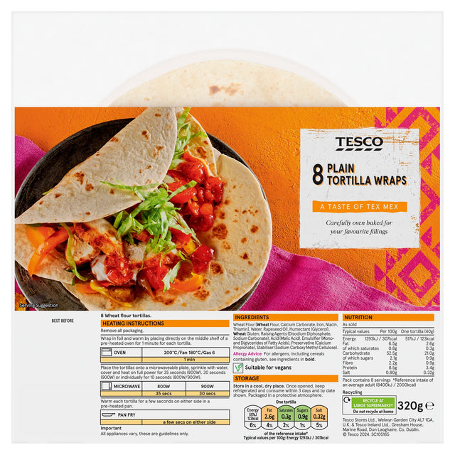Tesco Plain Tortillas x 8 320 g