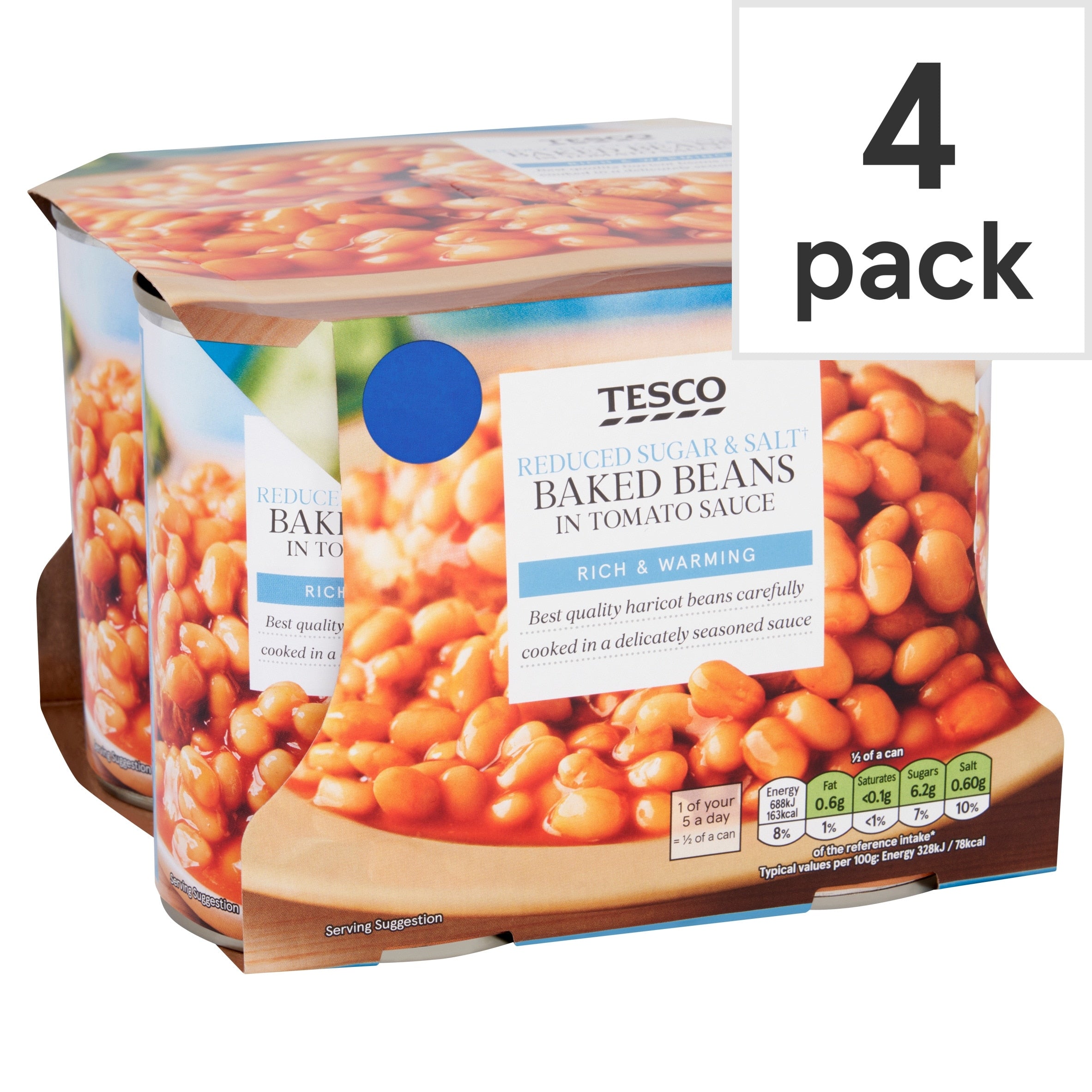 Tesco Reduced Sugar & Salt Baked Beans In Tomato Sauce 4 x 420 g