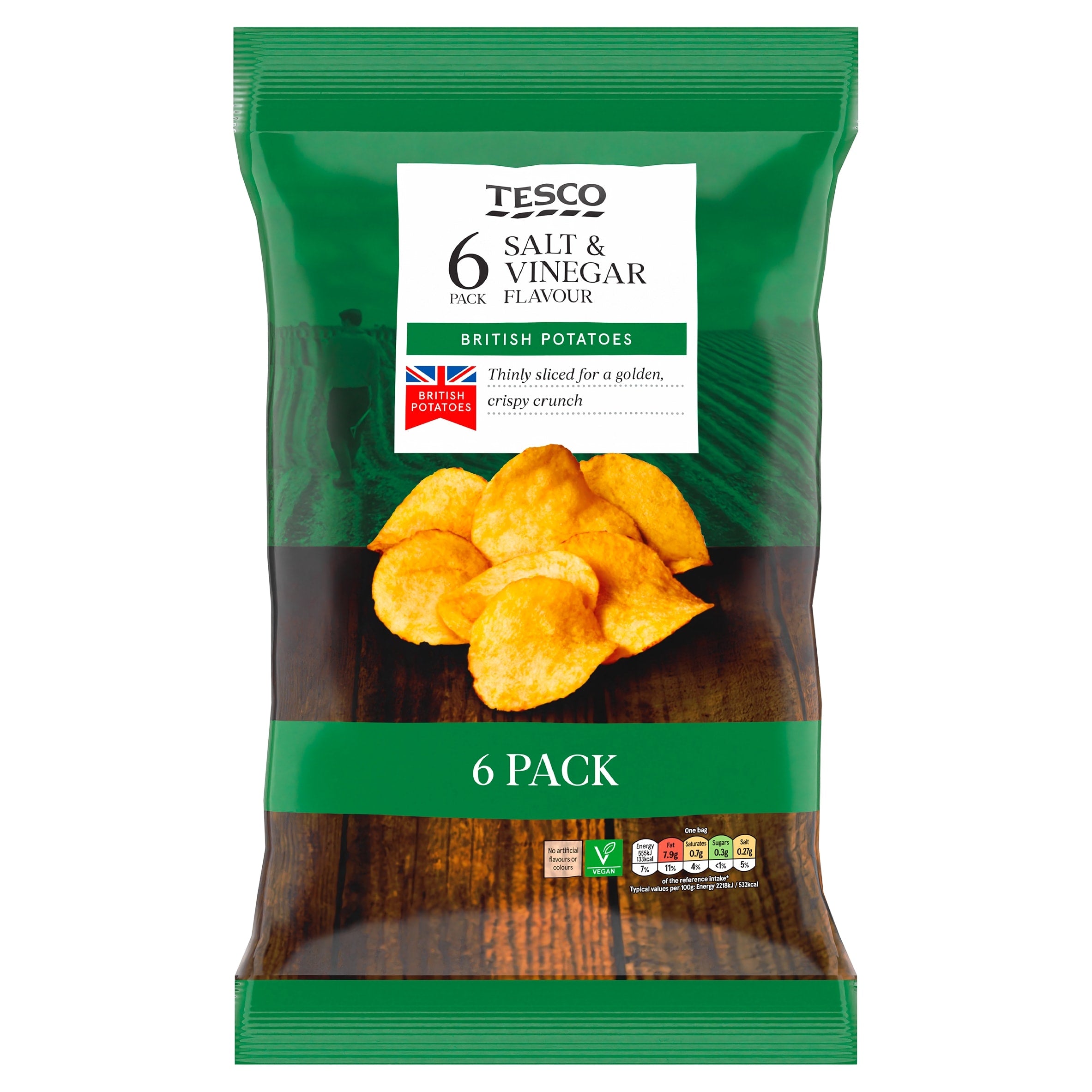 Tesco Salt & Vinegar Crisps 6 x 25 g