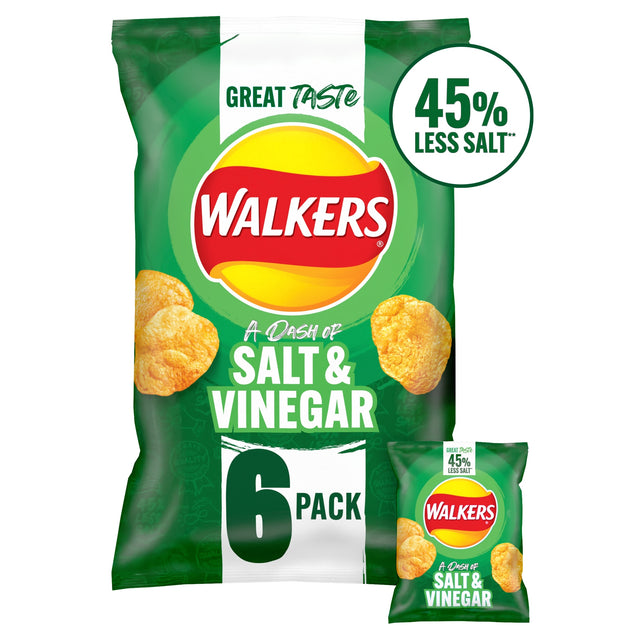 Walkers A Dash Of Salt & Vinegar Less Salt Multi-Pack Crisps 6 x 25 g